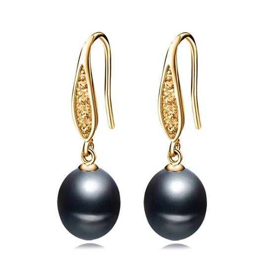 Stunning Simulated Diamond Freshwater Pearl Drop Earrings in Gold-0
