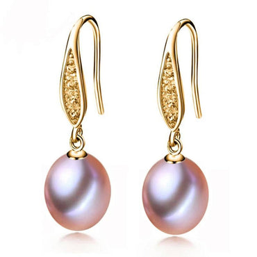 Stunning Simulated Diamond Freshwater Pearl Drop Earrings in Gold-1