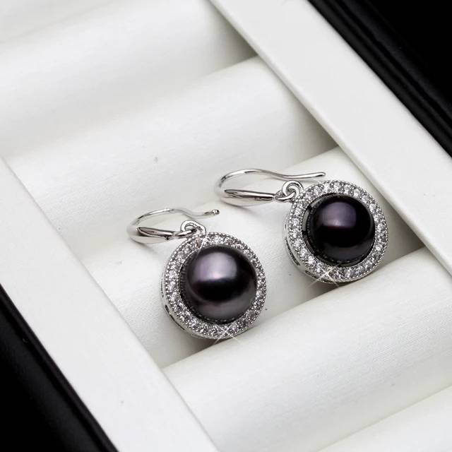 Stunning Royal Simulated Diamond Freshwater Pearl Drop Earrings-1