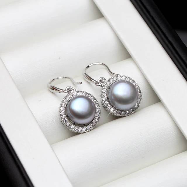 Stunning Royal Simulated Diamond Freshwater Pearl Drop Earrings-4