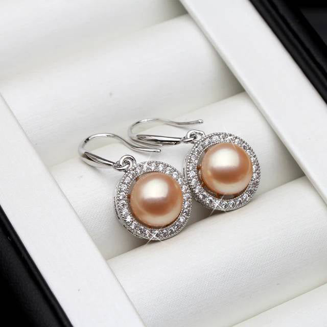 Stunning Royal Simulated Diamond Freshwater Pearl Drop Earrings-3
