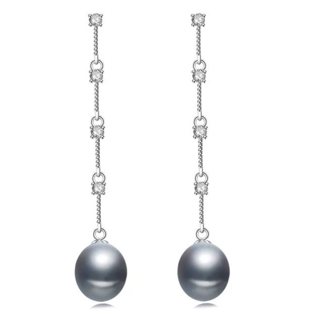 Stunning Simulated Diamond and Freshwater Pearl Dangle Earrings-4