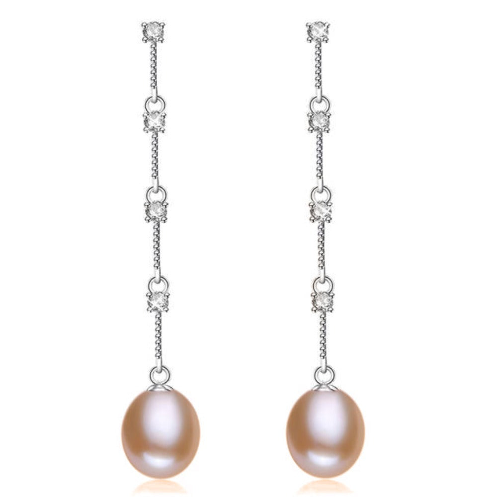 Stunning Simulated Diamond and Freshwater Pearl Dangle Earrings-3