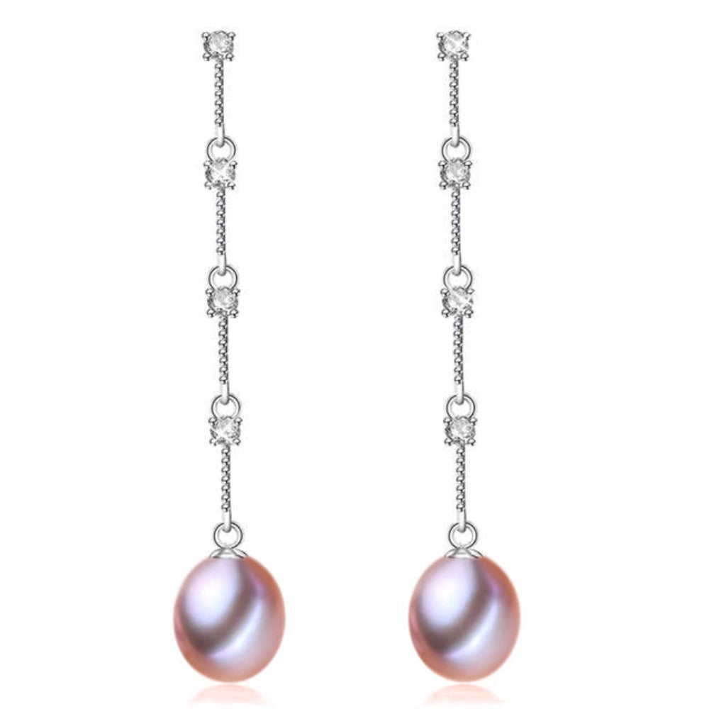 Stunning Simulated Diamond and Freshwater Pearl Dangle Earrings-2