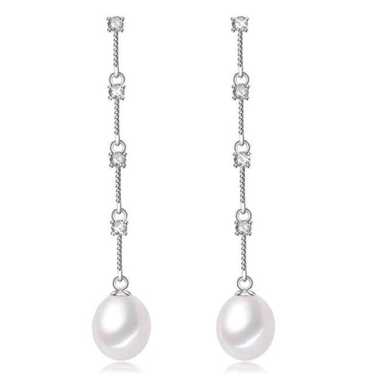 Stunning Simulated Diamond and Freshwater Pearl Dangle Earrings-0