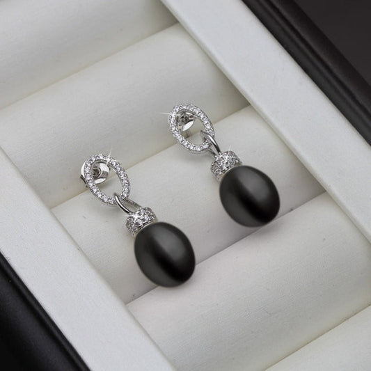 Genuine Freshwater Pearl & Simulated Diamond Drop Earrings-0