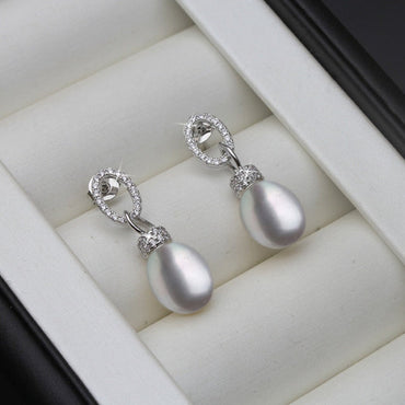 Genuine Freshwater Pearl & Simulated Diamond Drop Earrings-1