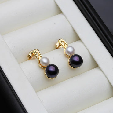 Genuine Freshwater Pearl Double Drop Earrings in Gold-1