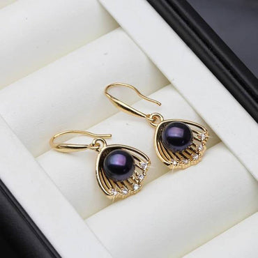 Designer Genuine Freshwater "Pearl in Shell" Dangle Earrings in Gold-1