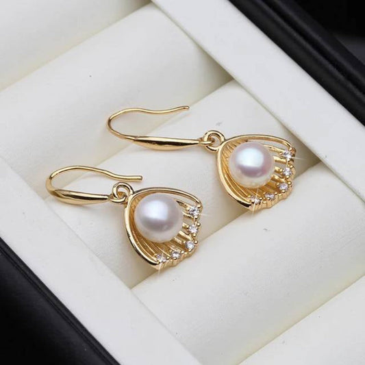Designer Genuine Freshwater "Pearl in Shell" Dangle Earrings in Gold-0