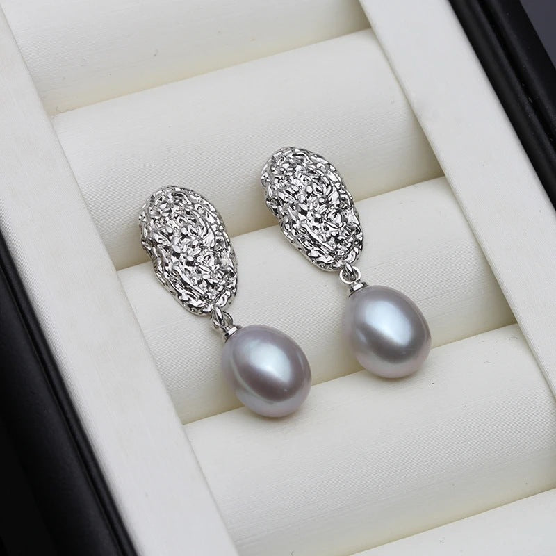 Genuine Freshwater Pearl Oval Statement Stud Earrings-4