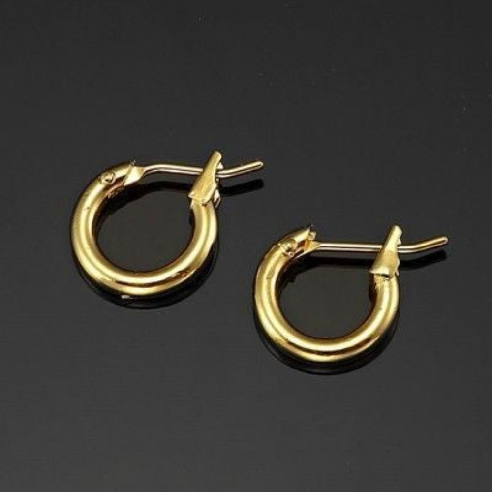 18ct Heavy Yellow Gold Plated 6mm (Babies) & 9mm (Children's) Hoop Earrings - USA Made-4