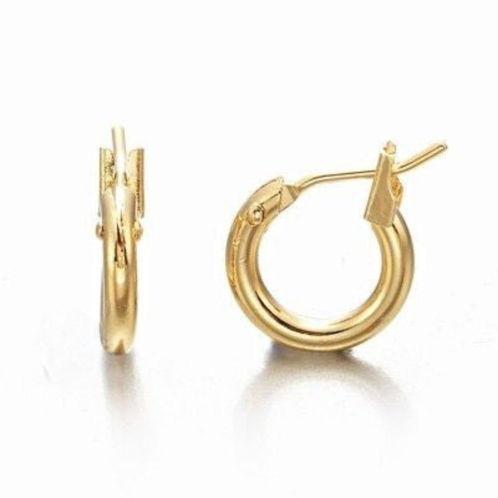 18ct Heavy Yellow Gold Plated 6mm (Babies) & 9mm (Children's) Hoop Earrings - USA Made-0