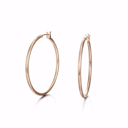 18ct Heavy Rose Gold Plated Large 35mm Hoop Earring - USA Made-0
