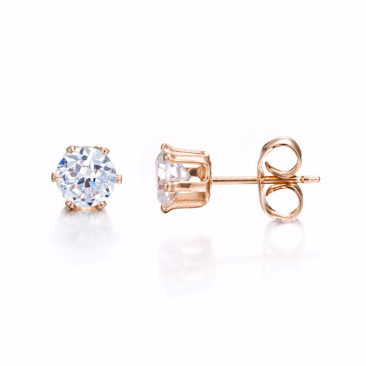 18ct Heavy Rose Gold Plated & Simulated Diamond Stud Earring - USA Made-0