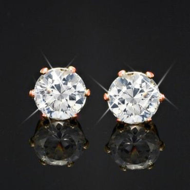 18ct Heavy Rose Gold Plated & Simulated Diamond Stud Earring - USA Made-1