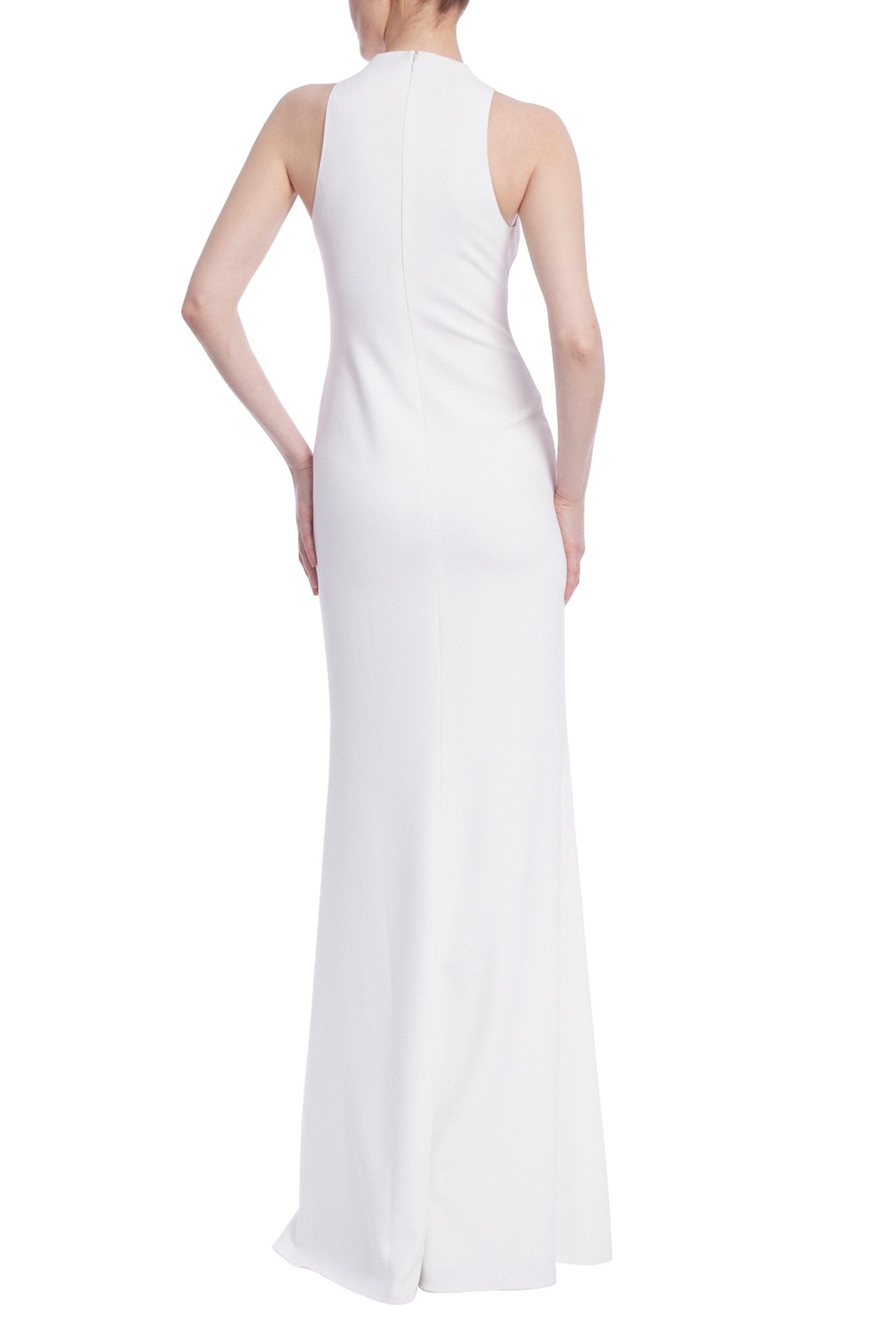 Badgley Mischka Sleeveless Crepe Embellished Broaches Deep V-Neck Silhouette Gown-2