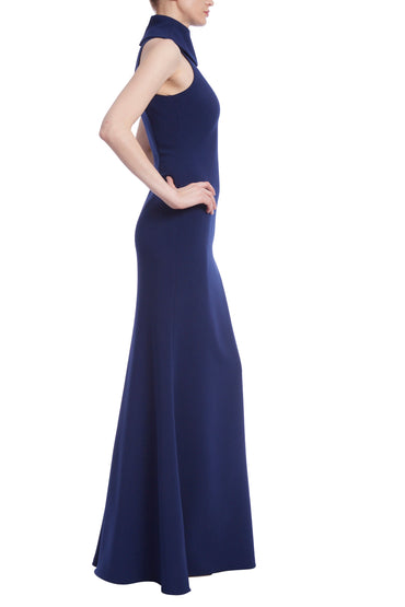 Badgley Mischka Racerback High Neck Column Crepe Gown-1