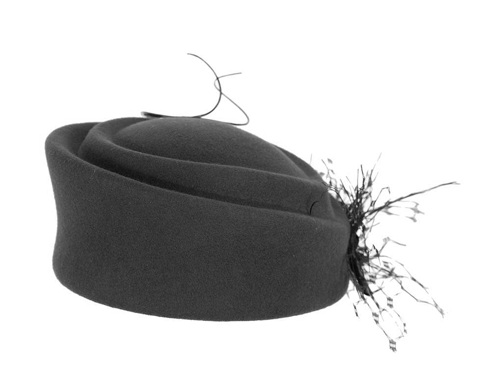 Large black winter felt pillbox hat for races buy online in Australia F572B-4