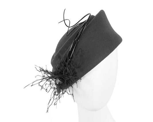Large black winter felt pillbox hat for races buy online in Australia F572B-0