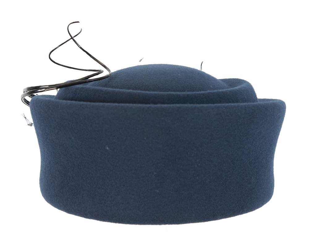 Large navy winter felt pillbox hat for races F572N-4