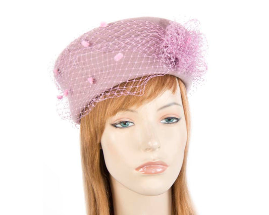 Large dusty pink felt beret hat