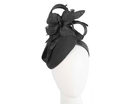 Tall black winter racing pillbox fascinator by Fillies Collection-0