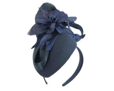 Tall navy winter racing pillbox fascinator by Fillies Collection-1