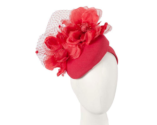 Red pillbox with large flower by Fillies Collection-0