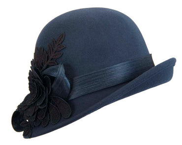 Navy felt cloche hat with lace by Fillies Collection
