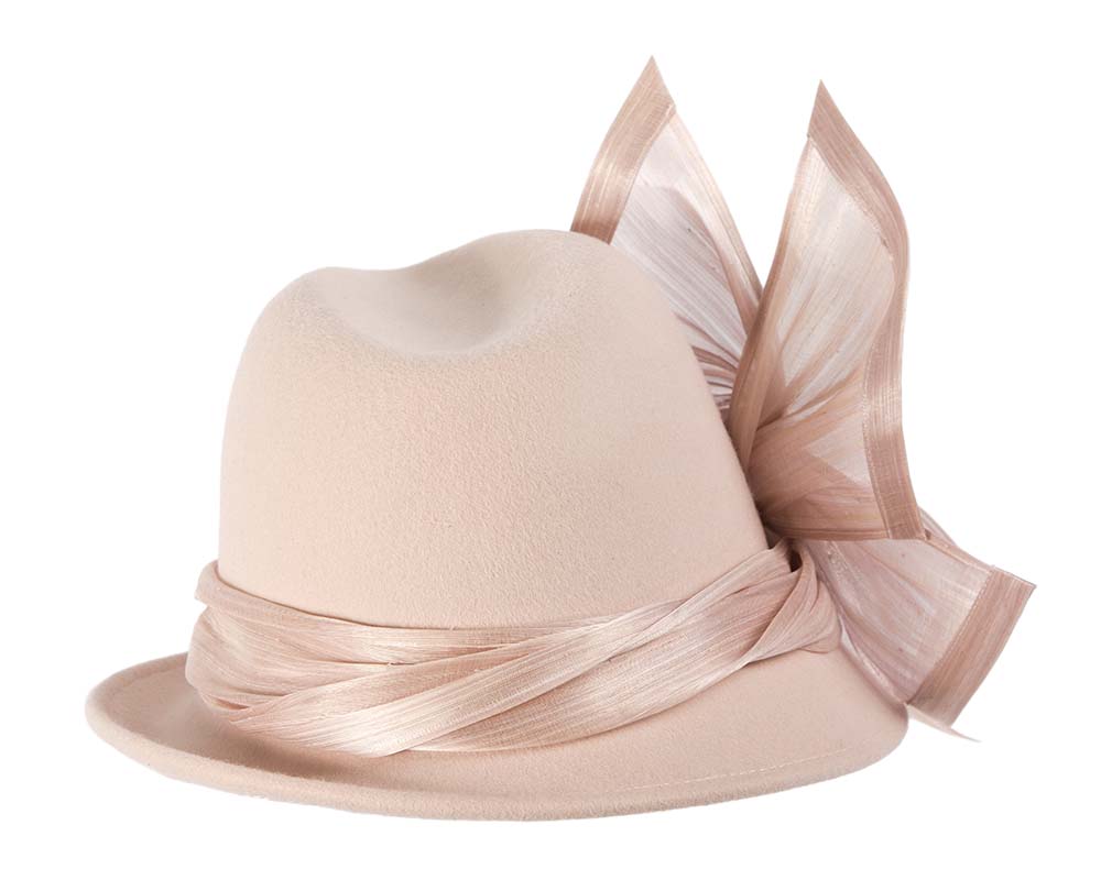 Beige ladies winter fashion felt fedora hat by Fillies Collection F660-5
