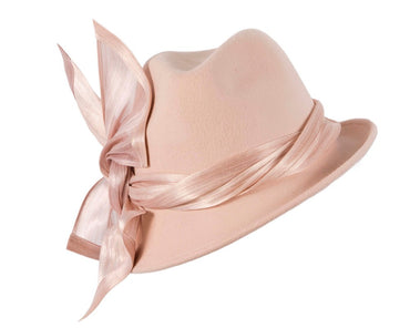 Beige ladies winter fashion felt fedora hat by Fillies Collection F660-1