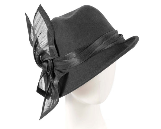 Black ladies winter fashion felt fedora hat by Fillies Collection F660-0