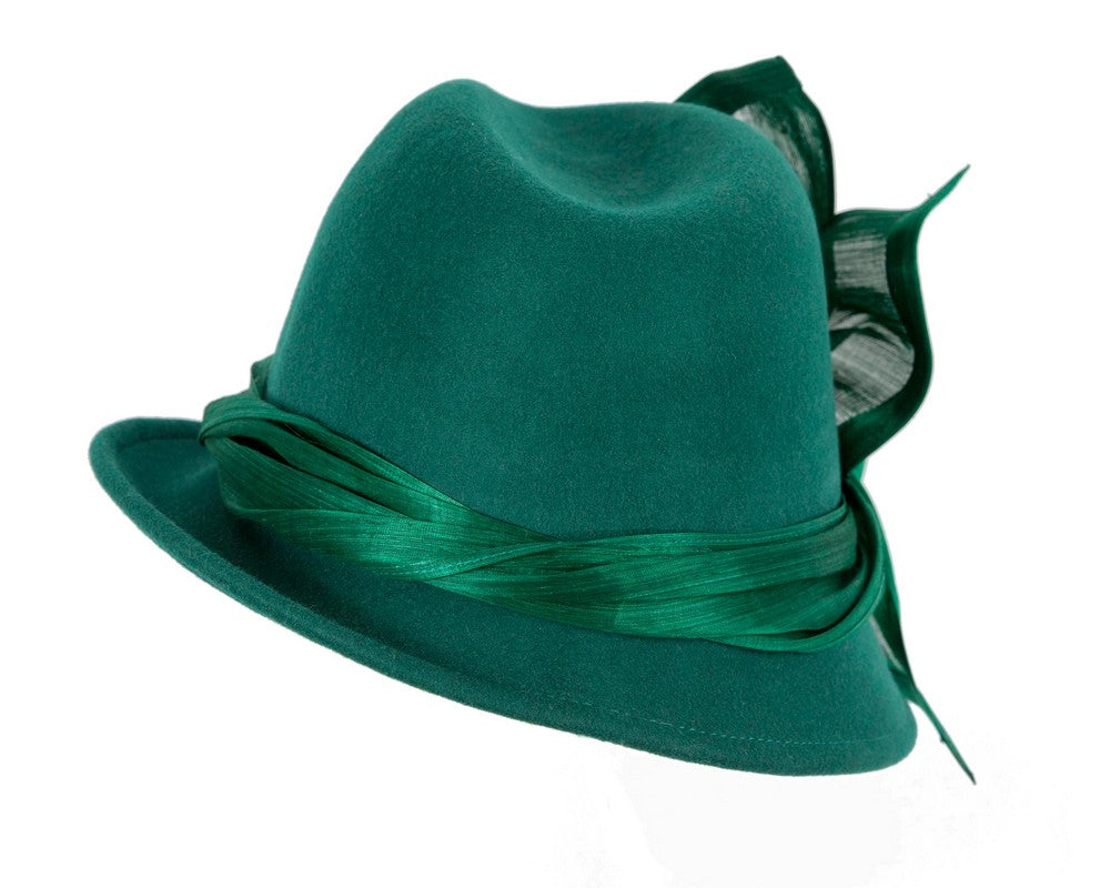 Green ladies winter fashion felt fedora hat by Fillies Collection F660-5