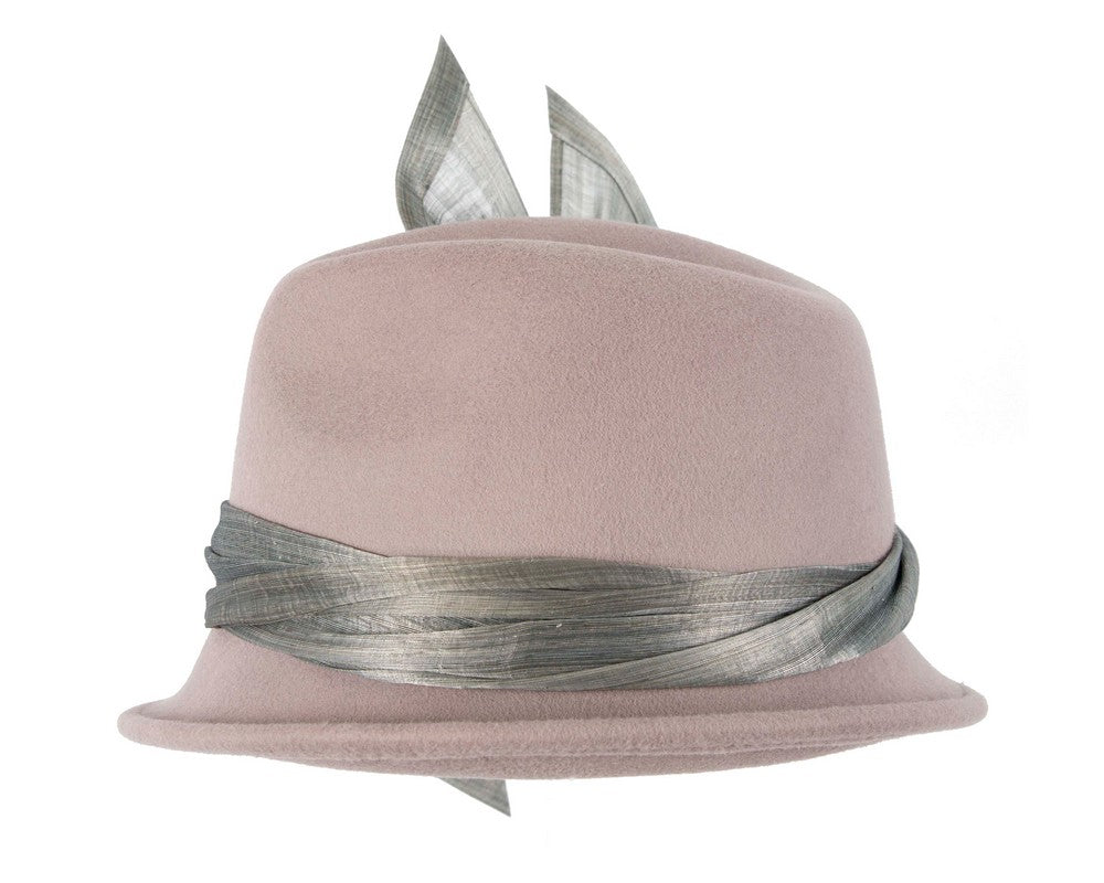 Grey ladies winter fashion felt fedora hat by Fillies Collection-5