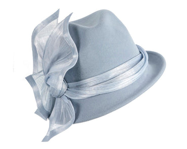 Light blue ladies winter fashion felt fedora hat by Fillies Collection F660-1