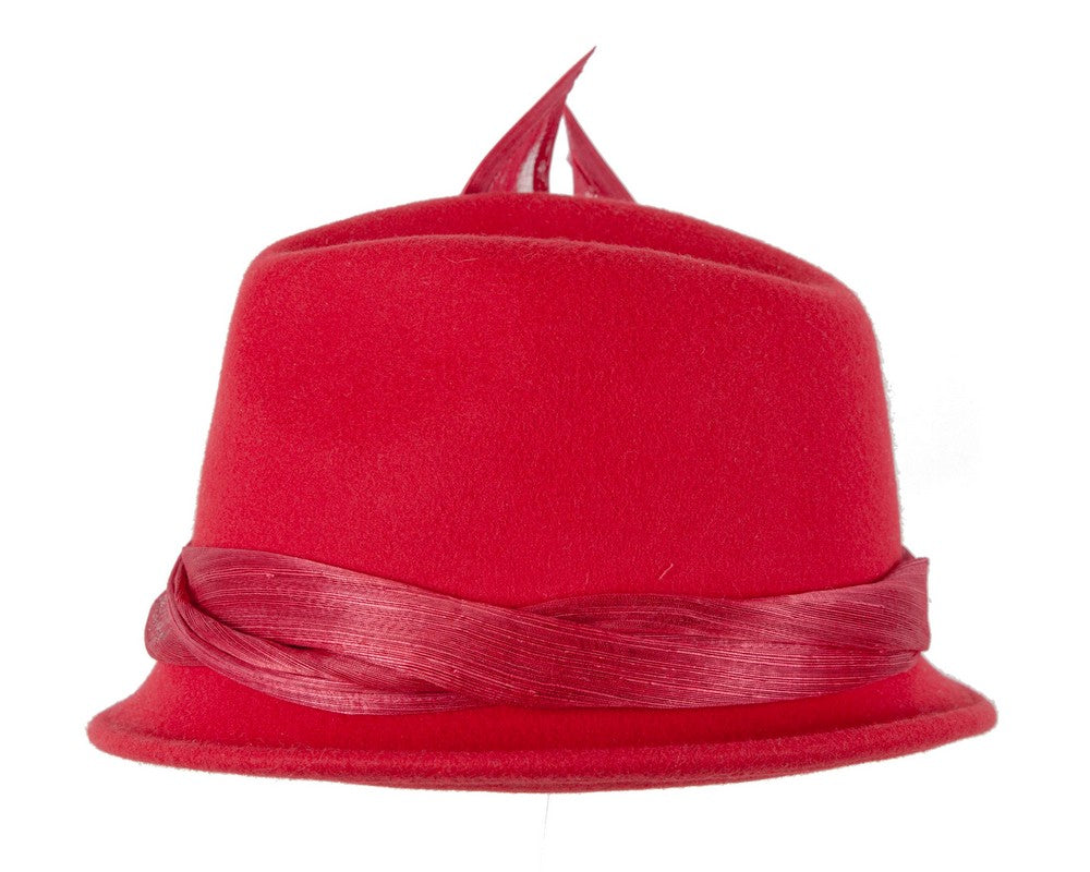 Red ladies winter fashion felt fedora hat by Fillies Collection F660-5