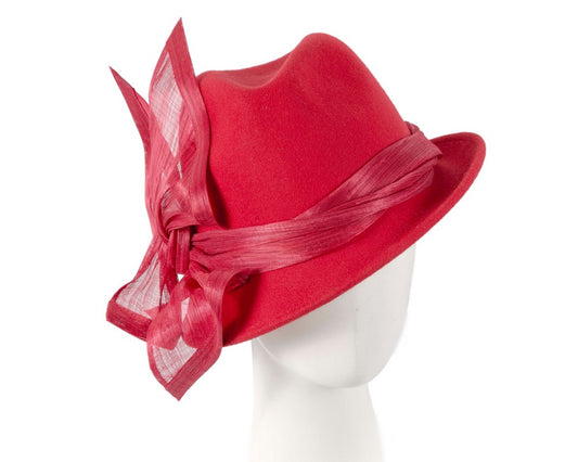 Red ladies winter fashion felt fedora hat by Fillies Collection F660-0