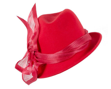 Red ladies winter fashion felt fedora hat by Fillies Collection F660-1