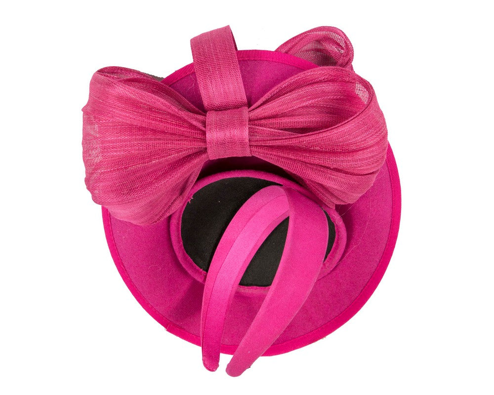 Fuchsia plate with bow winter fascinator by Fillies Collection