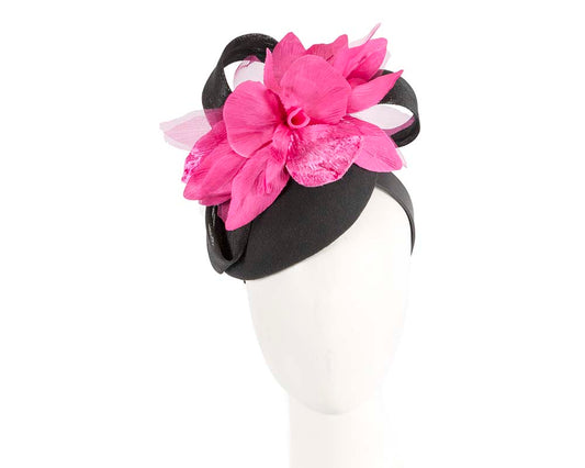 Tall black & fuchsia winter racing pillbox fascinator by Fillies Collection-0