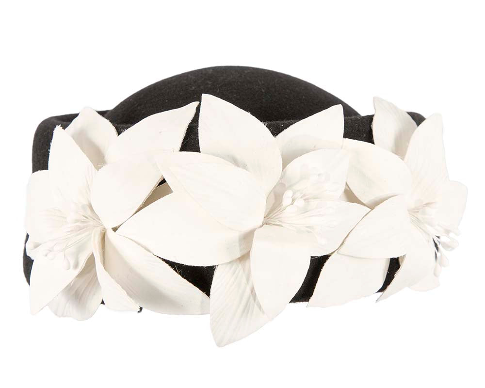 Large Black and Cream felt beret hat by Fillies Collection-6