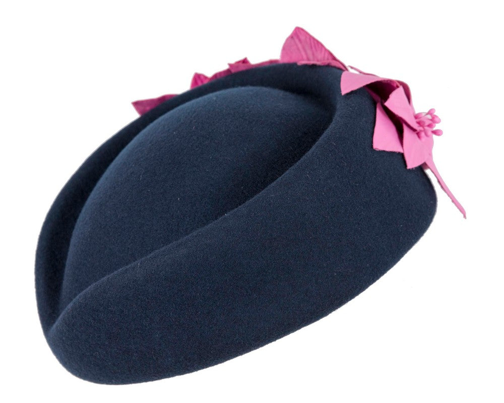 Large Navy and Fuchsia felt beret hat by Fillies Collection