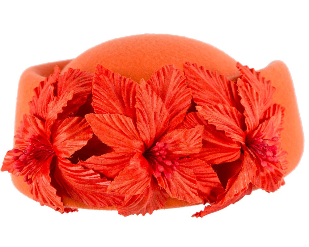 Large Orange felt beret hat by Fillies Collection-5