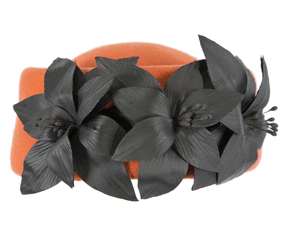 Large Orange and Black felt beret hat by Fillies Collection-6