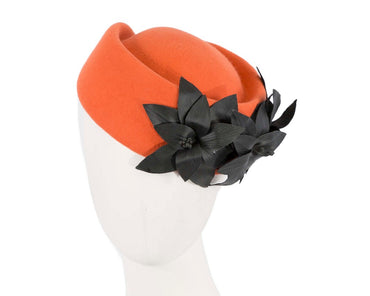 Large Orange and Black felt beret hat by Fillies Collection-1