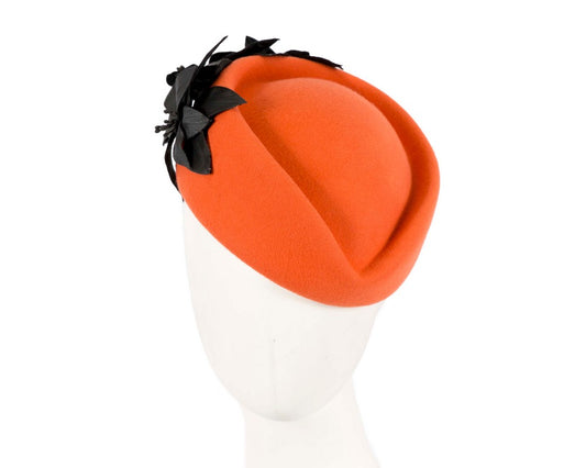 Large Orange and Black felt beret hat by Fillies Collection-0