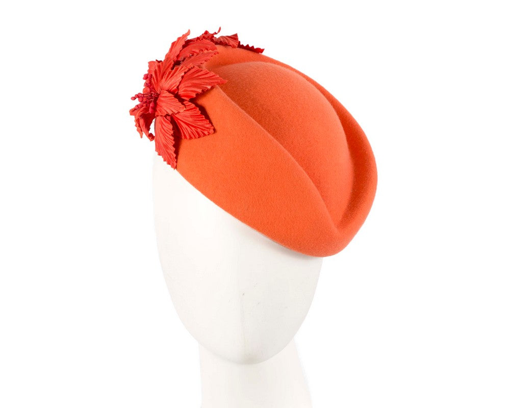 Large Orange felt beret hat by Fillies Collection-0