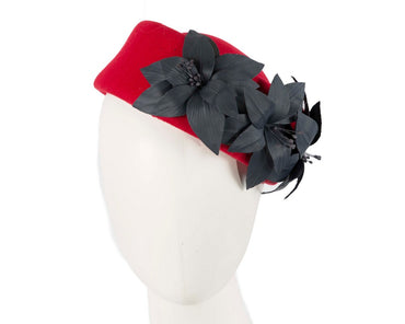 Large Red and Navy felt beret hat by Fillies Collection-1