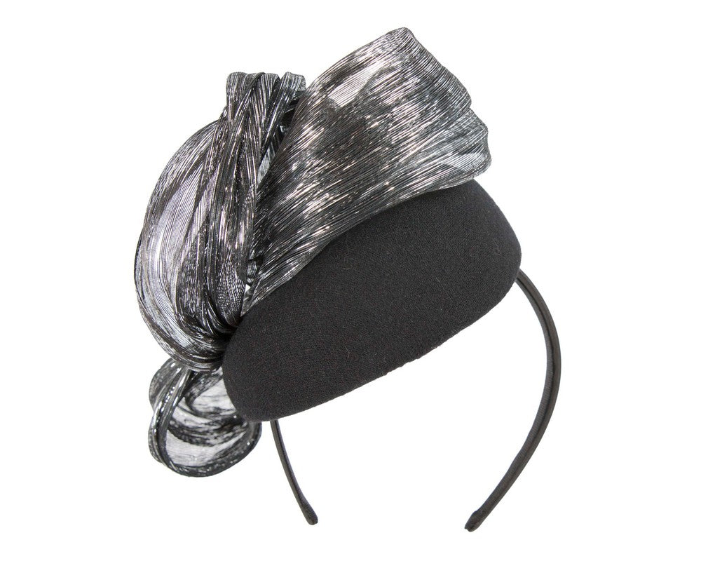 Bespoke black silver pillbox with bow by Fillies Collection-5